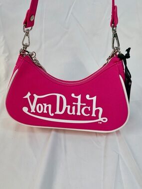VON DUTCH CLASSIC HOT PINK & WHITE SHOULDER BAG Y2K